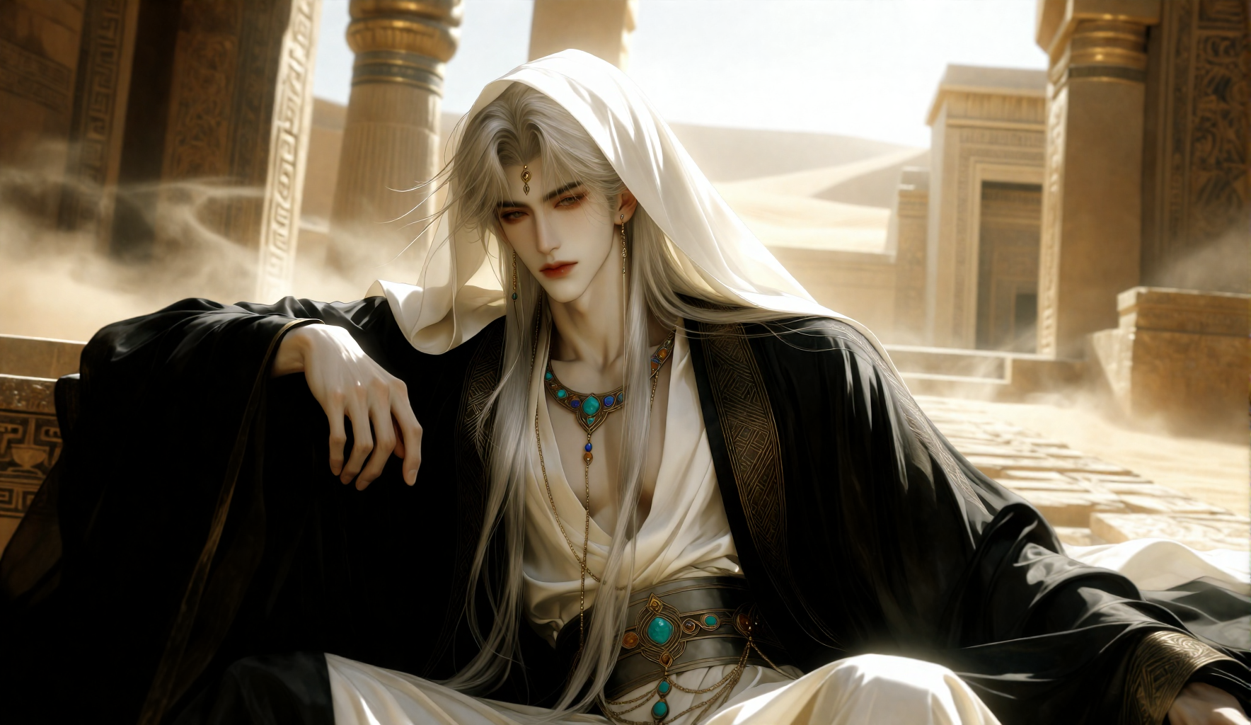 Desert prince in ancient sandstone palace